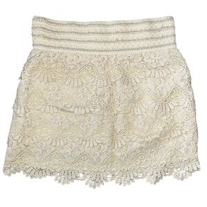 Elegant Cream Stretchy Crochet Lace Mini Skirt Small